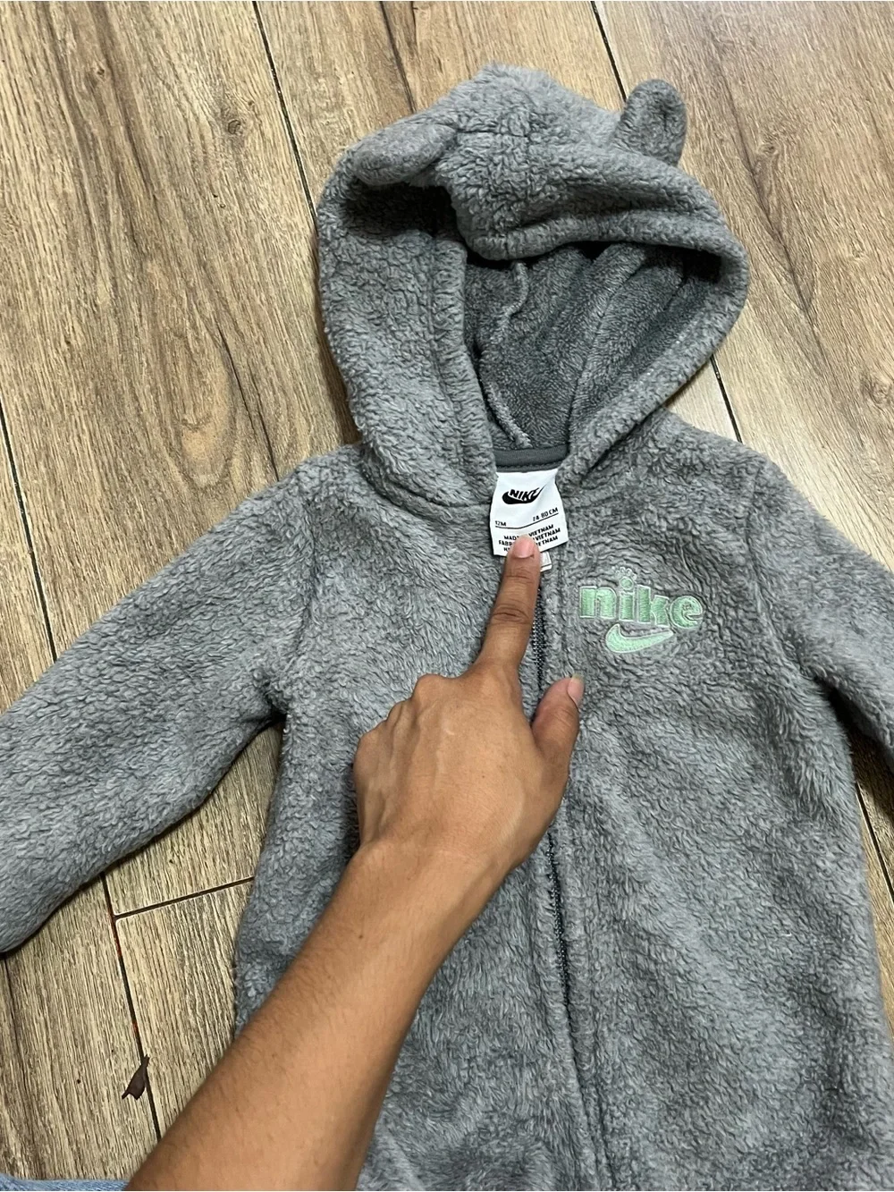 Nike Gray Hooded Fleece One-Piece Footie
